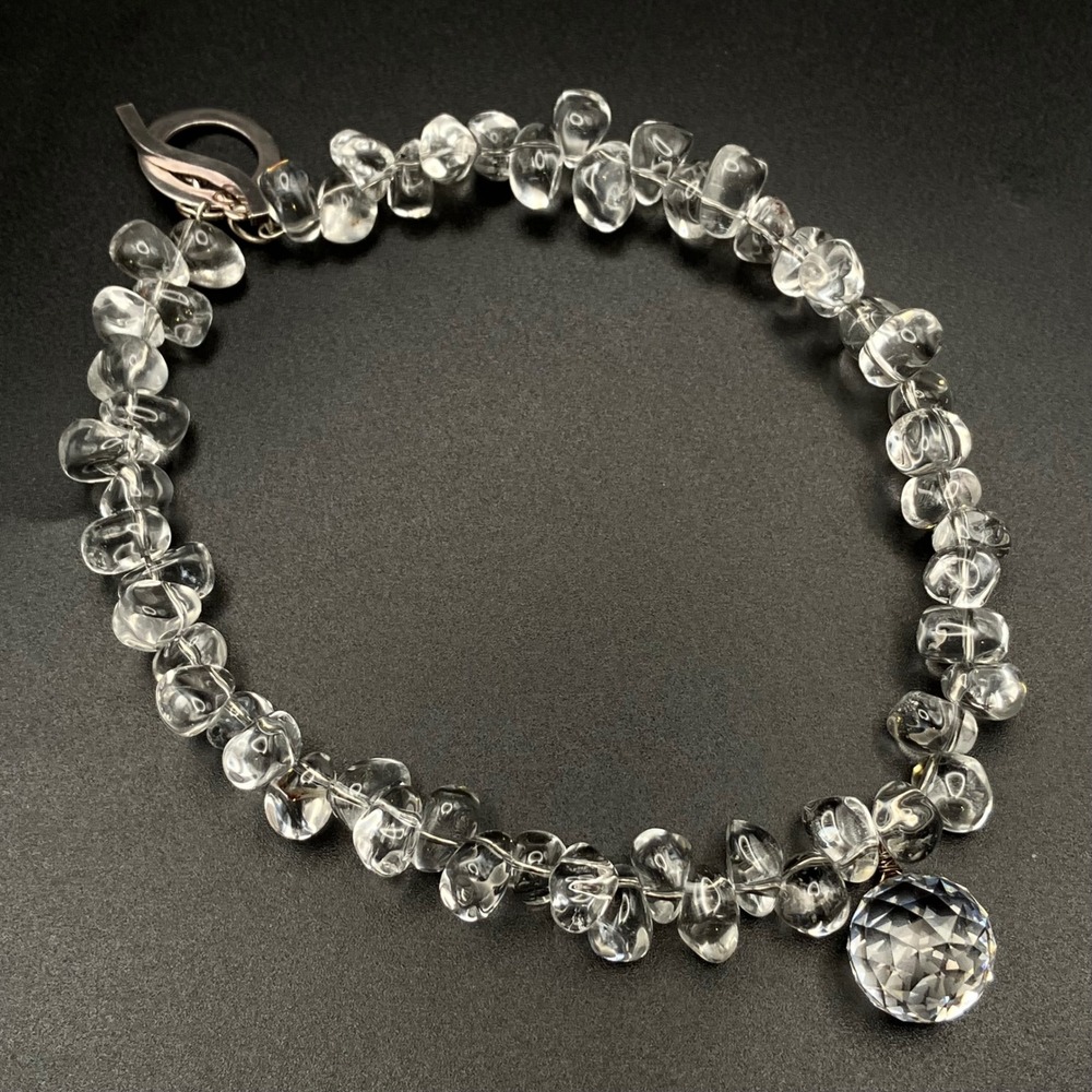 Sterling Silver 925 Saki Clear Quartz Necklace Toggle Clasp Prism Pendant 16 In